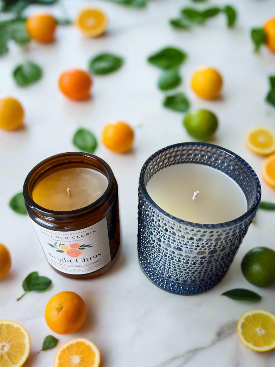 Bright Citrus Organic Essential Oil Beeswax Candle – Non-Toxic, Uplifting Citrus Scent