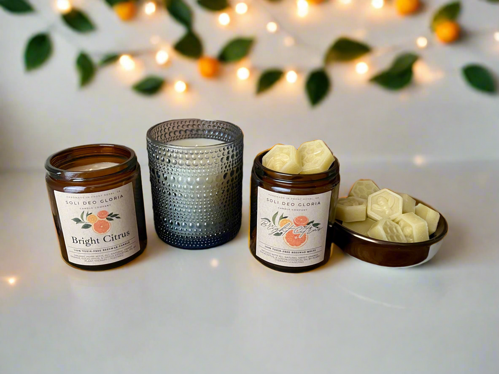 Bright Citrus Organic Essential Oil Beeswax Candle – Non-Toxic, Uplifting Citrus Scent