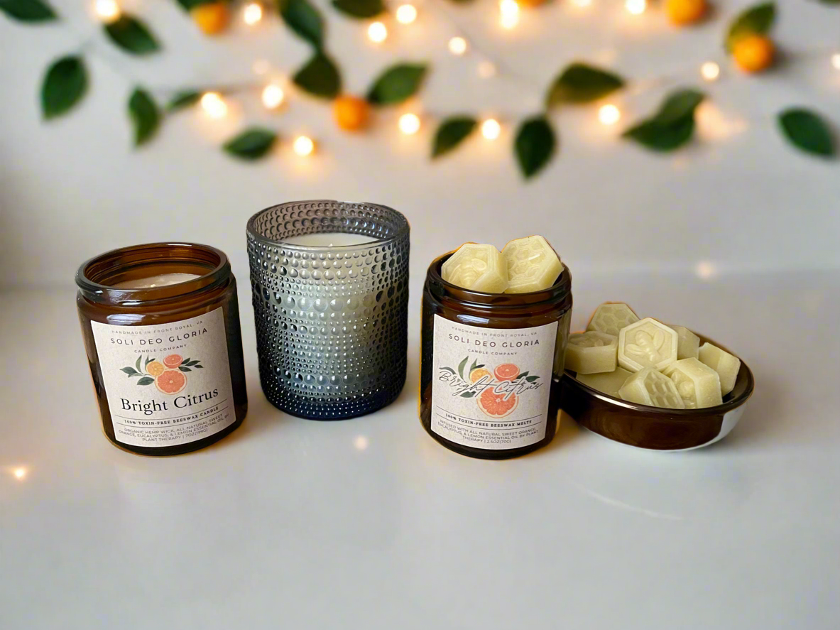 Bright Citrus Organic Essential Oil Beeswax Candle – Non-Toxic, Uplifting Citrus Scent