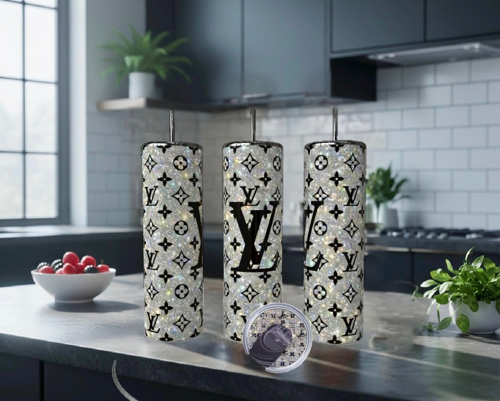 Silver Shimmery Tumbler with Matching Lid - Luxe Bundle