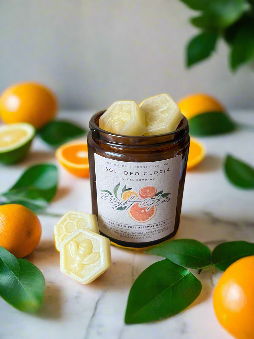 Bright Citrus Organic Essential Oil Beeswax Candle – Non-Toxic, Uplifting Citrus Scent
