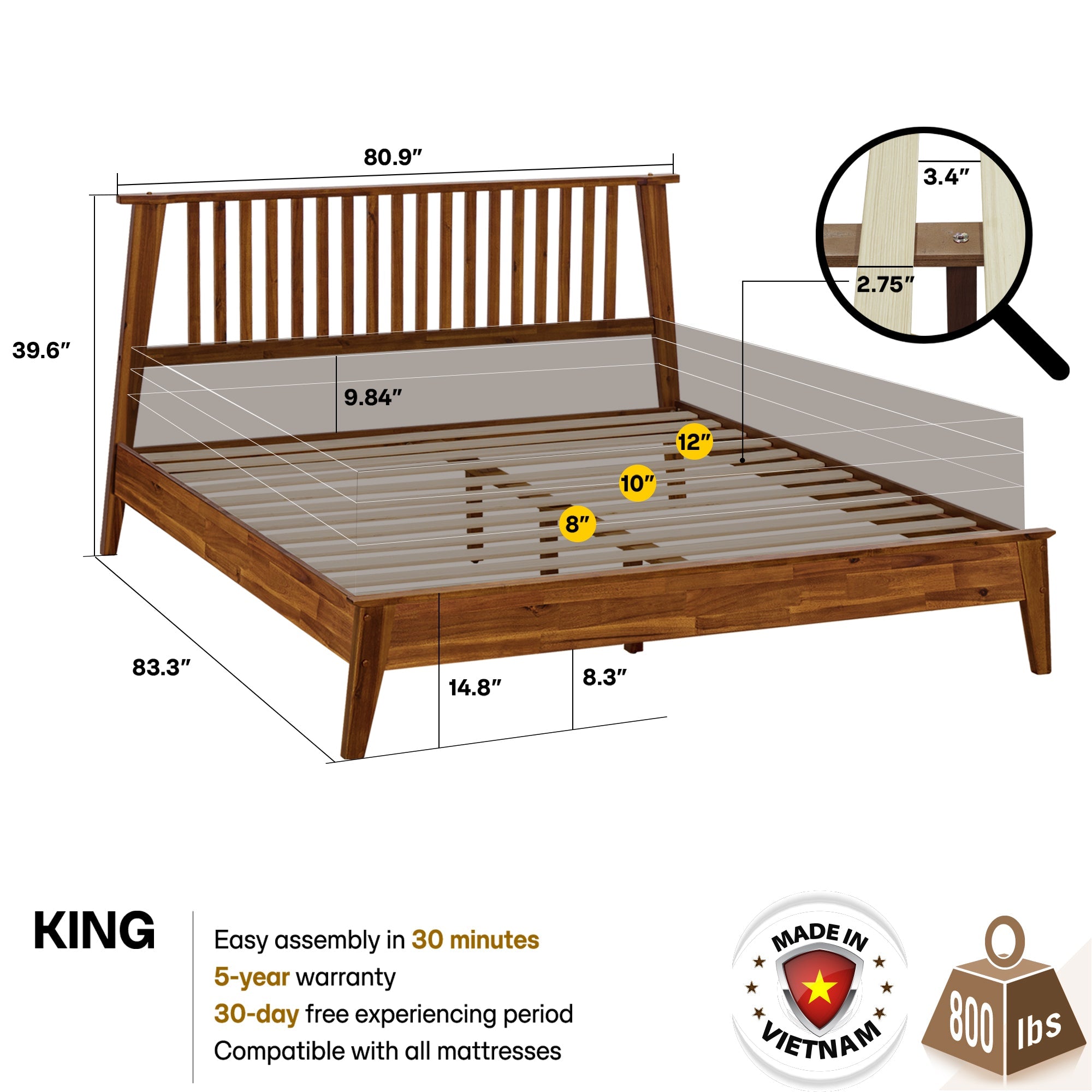 Acacia Kaylin Solid Wood Bed Frame for Durable Style and Comfort