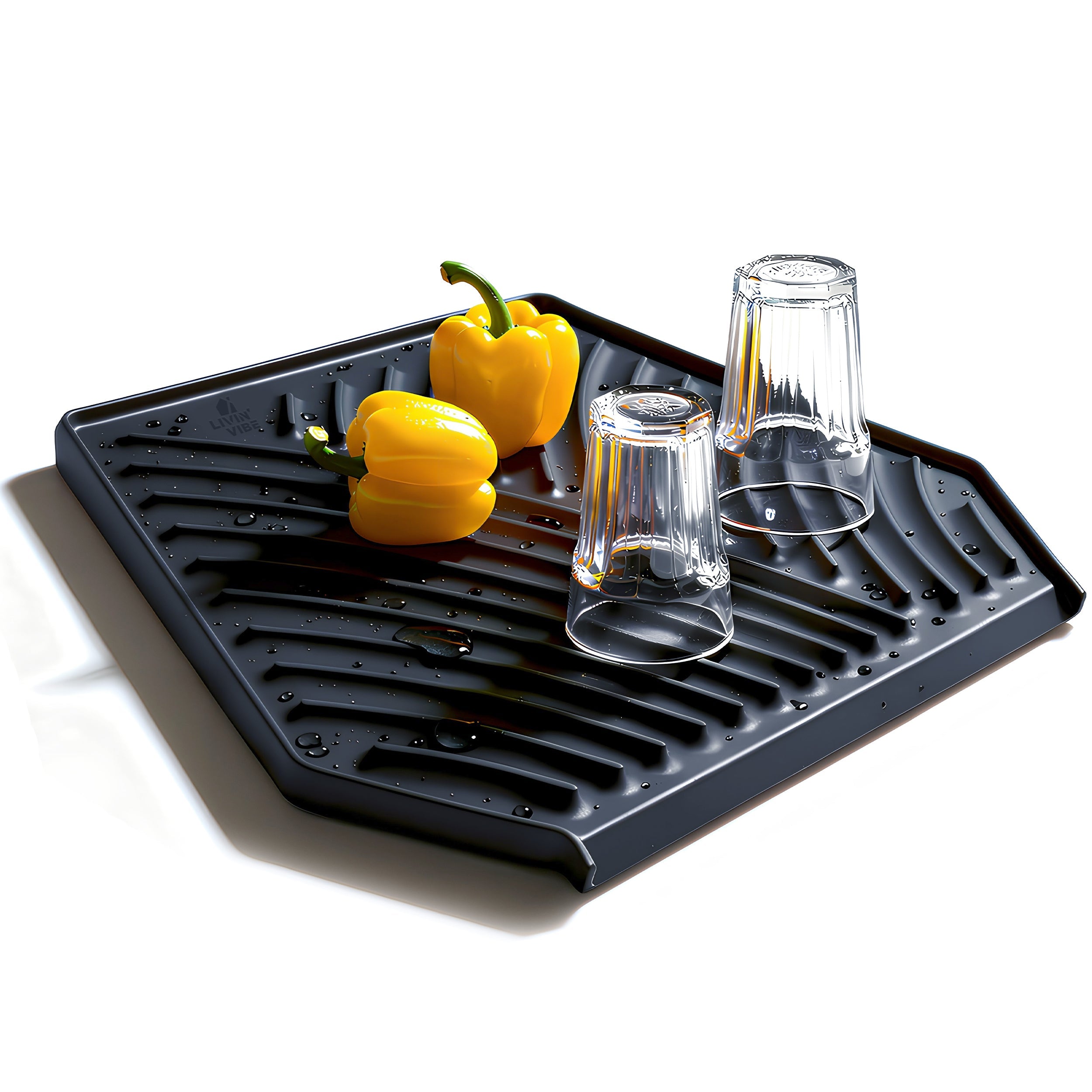 Silicone Dish Drying Mat with Built-in Drain (19.3’’ x 13’, Greige)