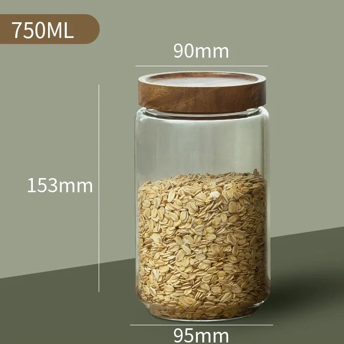 DecorBites™ Glass Airtight Canister with Wooden Lid | Versatile Kitchen Storage Solution