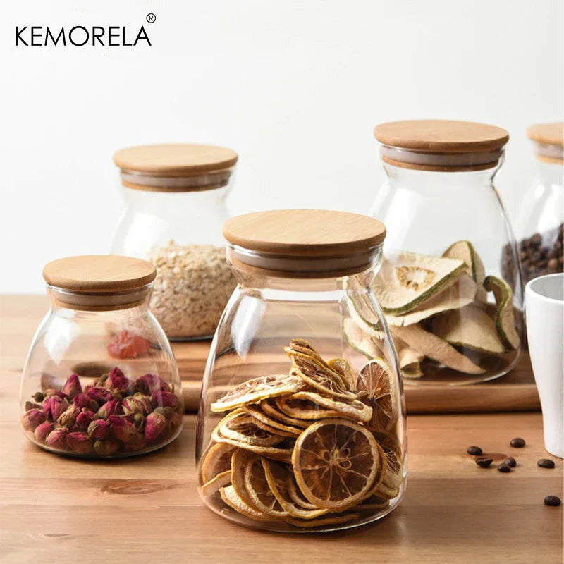 DecorBites™ Glass Airtight Canister with Wood Lid - Food Storage Solution for Kitchen