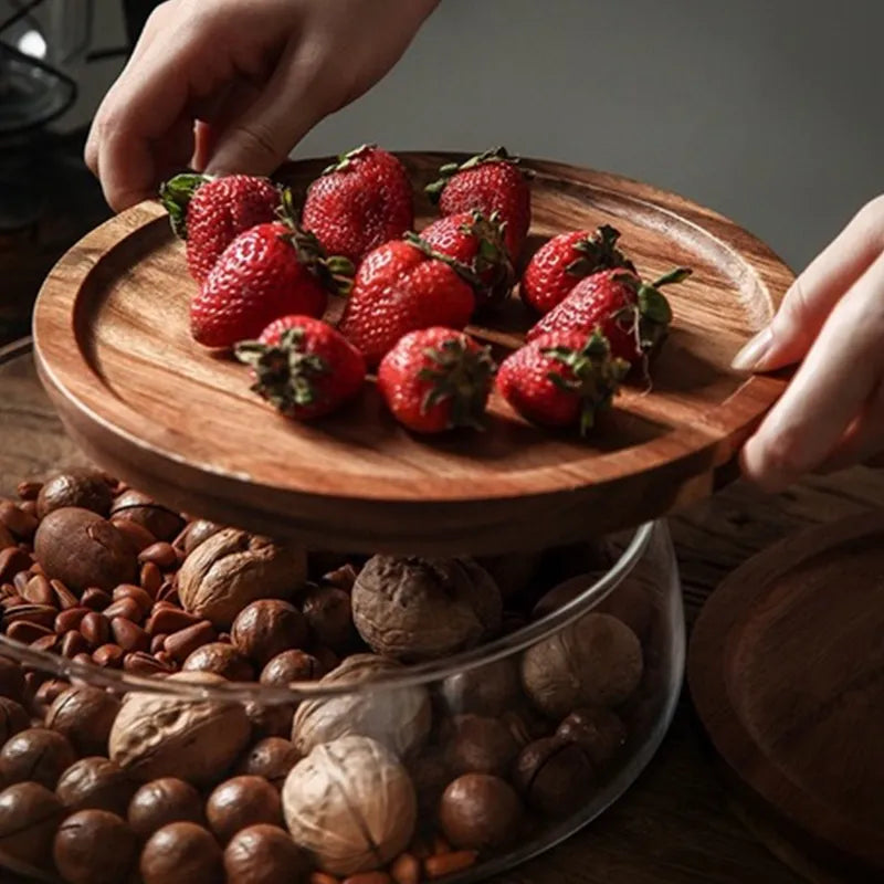 DecorBites™ Glass Food Storage Containers with Wooden Lid | Stylish Kitchen Organizer