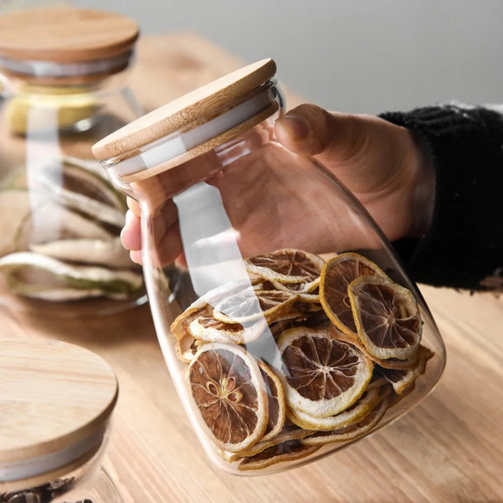 DecorBites™ Glass Airtight Canister with Wood Lid - Food Storage Solution for Kitchen
