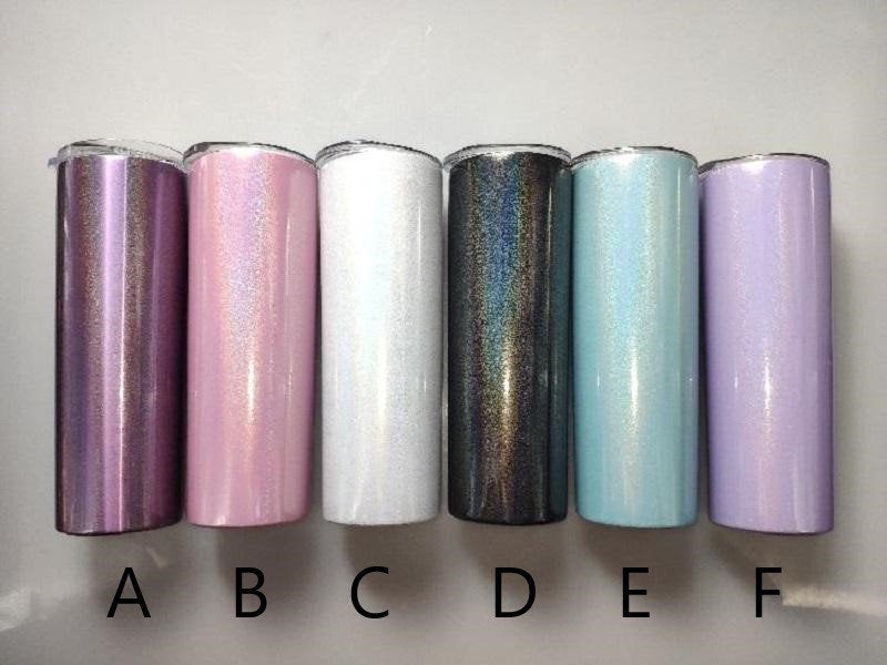 20oz Sublimation Blank Straight White Blue Purple Black Pink Stainless Glitter Sparkle Tumbler, Straw & lid
