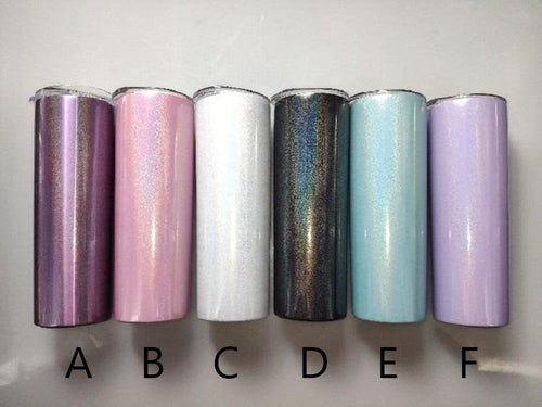 20oz Sublimation Blank Straight White Blue Purple Black Pink Stainless Glitter Sparkle Tumbler, Straw & lid
