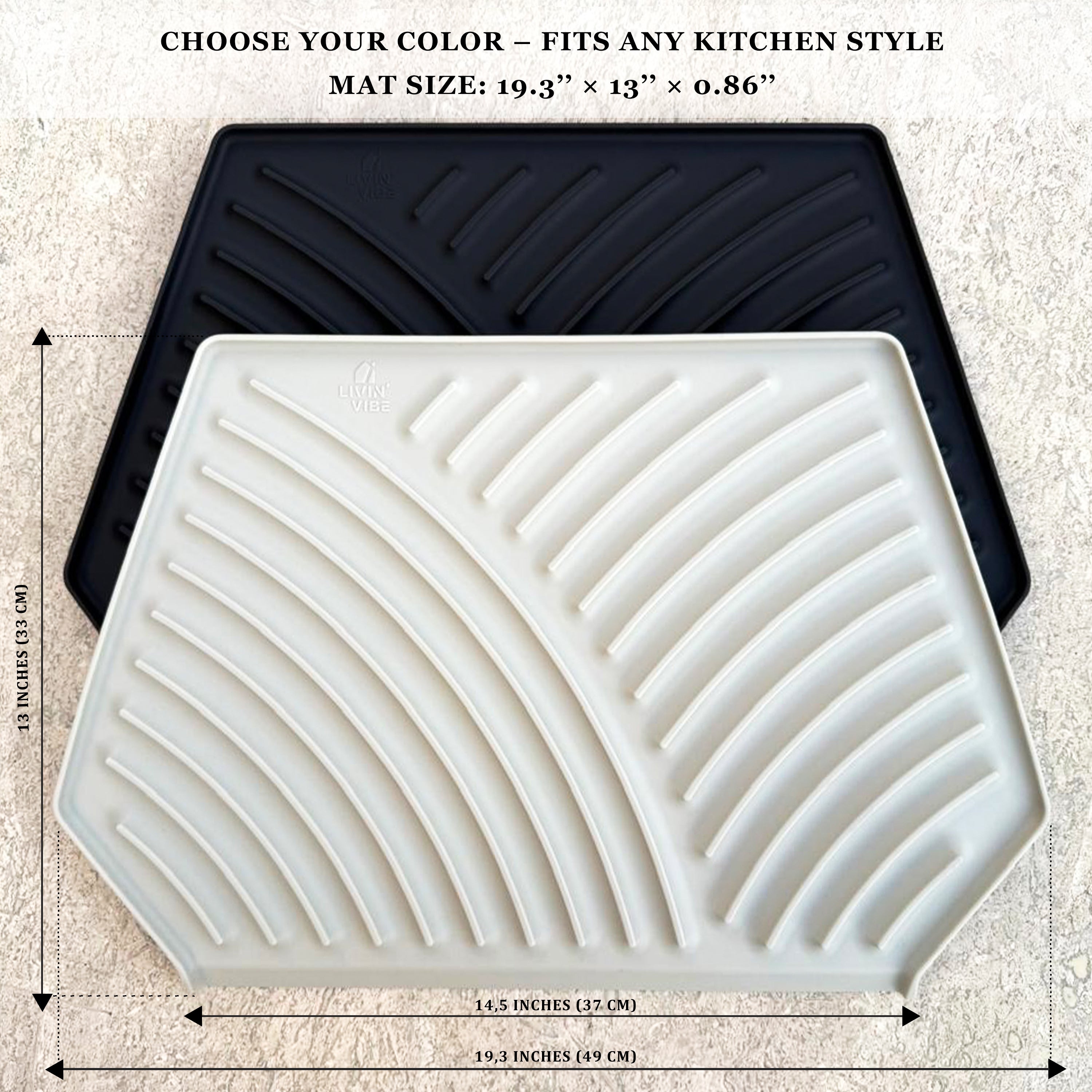 Silicone Dish Drying Mat with Built-in Drain (19.3’’ x 13’, Greige)