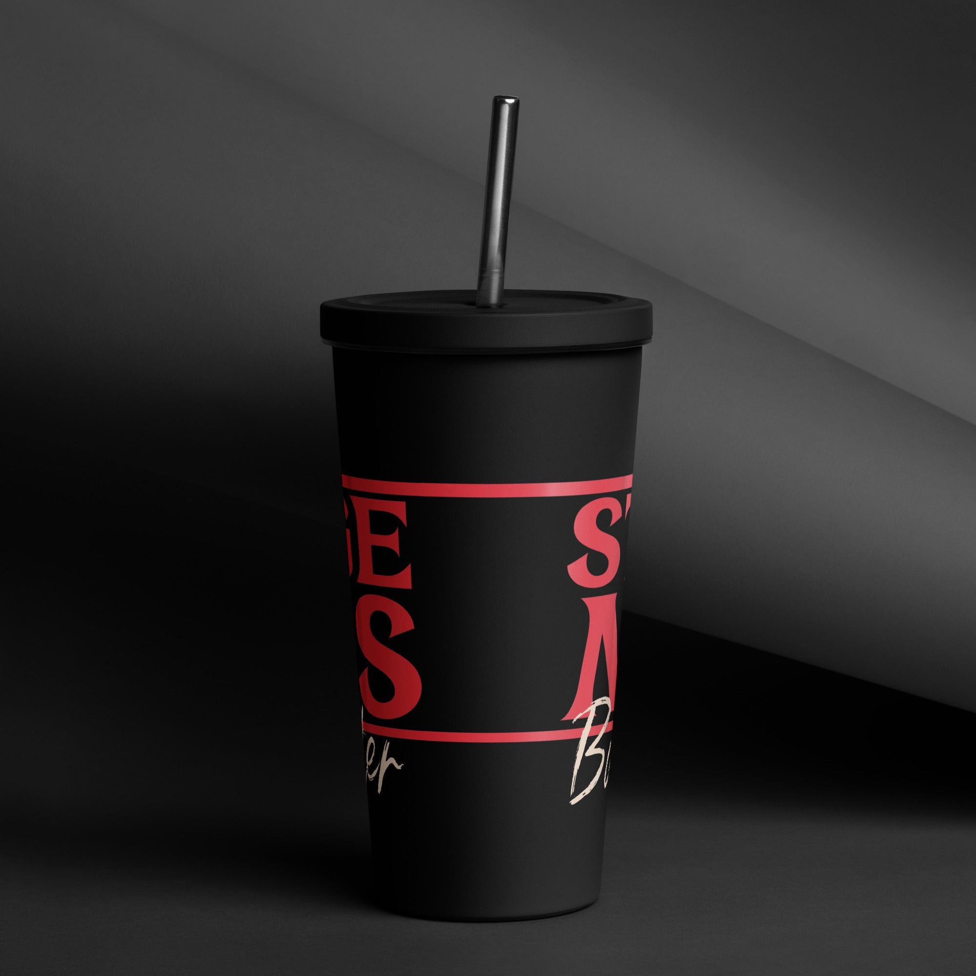 Strange Moms Build Character Insulated tumbler with a straw