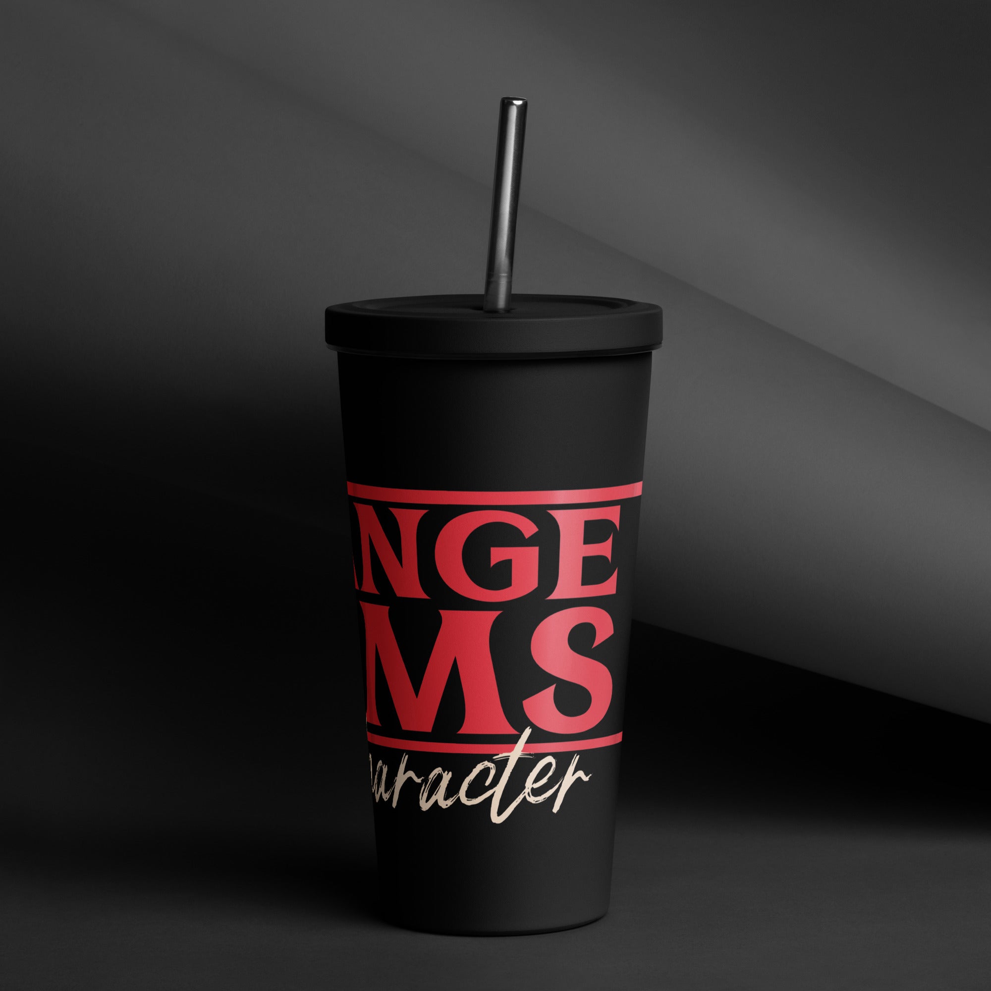 Strange Moms Build Character Insulated tumbler with a straw